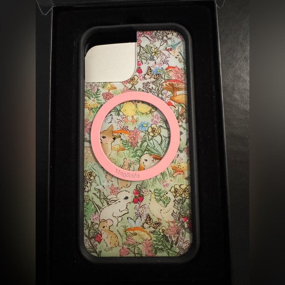 Wildflower iPhone 15 Case - Taylor Giavasis with pink magsafe ring
